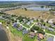 Gorgeous aerial shot overlooking a peaceful, residential neighborhood with lush green lawns and a tranquil lake at 647 Hart Lake Dr, Winter Haven, FL 33884