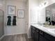 Elegant bathroom featuring double sinks, framed botanical prints, and modern fixtures at 7562 Sw 108Th St, Ocala, FL 24476