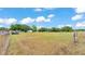 A wide view of the empty lawn surrounded by fence, trees, and buildings at 4207 Ollie Rd, Lakeland, FL 33810