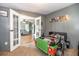 A bedroom with neutral walls and a unique bed design at 5339 Meadow Grove Trl, Lakeland, FL 33810