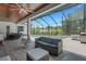 Spacious patio featuring an outdoor kitchen, comfortable seating, and a view of the screened-in pool at 1 Brogden Se Ct, Winter Haven, FL 33880