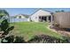 A beautiful, green lawn leads to a covered patio with an outdoor seating area in this backyard at 3873 Hampton Hills Dr, Lakeland, FL 33810