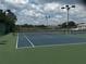 A view of well-maintained outdoor tennis courts with lighting and fencing at 6194 Sanderling Dr, Lakeland, FL 33809