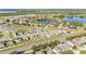 Neighborhood aerial featuring beautiful homes, community pond, and manicured landscaping at 1725 Hill Top Dr, Dundee, FL 33838