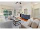 Open-concept living room with hardwood floors, view of the dining area, and stylish furnishings at 2047 Winterset Dr, Lakeland, FL 33813