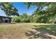 Spacious backyard with lush green grass and perimeter trees viewed from the home's exterior at 2145 Limedale Rd, Lakeland, FL 33809