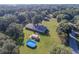 Aerial view of a single Gathering home with a pool surrounded by lush trees at 5121 Shady Oak S Dr, Lakeland, FL 33810