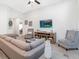 Cozy living room with comfortable seating, a fireplace, and a view of the television at 5393 Se 129Th Ln, Belleview, FL 34420