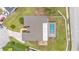 Overhead view of a home with a screened pool, lush landscaping, and a well-maintained yard at 601 Pintail Cir, Auburndale, FL 33823