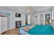 Bright bedroom with a TV, bookshelves, and an en-suite bathroom at 1423 Ridgegreen N Loop, Lakeland, FL 33809