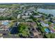 Overhead view of a townhome community, showcasing mature trees and a serene pond at 2025 Sylvester Rd # P4, Lakeland, FL 33803