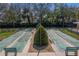 Overhead view of the community shuffleboard courts featuring well-manicured landscaping and surrounding trees at 2025 Sylvester Rd # P4, Lakeland, FL 33803