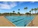 Resort-style swimming pool with palm trees, lounge chairs, and a bright blue sky at 2425 Laurel Glen Dr, Lakeland, FL 33803