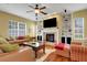 Spacious living room with a fireplace, built-in shelving, and large windows at 2731 Coventry Ave, Lakeland, FL 33803