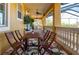 Outdoor covered patio with a dining table, chairs, and views of the surrounding landscape at 3020 Crews Lake Dr, Lakeland, FL 33813