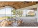 A covered patio with stylish seating, a ceiling fan, and expansive views of the water at 4808 Juliana Reserve Dr, Auburndale, FL 33823