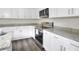 Modern kitchen features grey countertops, stainless steel appliances, and white cabinets at 5163 Spanish Oaks Dr, Lakeland, FL 33805