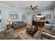 Spacious living room with a large TV, comfortable seating, and natural light at 148 Melissa Trl, Auburndale, FL 33823