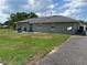 Great backyard with new patio, grey paint, and green space for and pets to play and roam at 3646 Sherertz Road, Lakeland, FL 33810