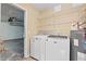 Practical laundry area with essential appliances, and extra storage space leading to the attached garage at 4219 Sunny Land Dr, Lakeland, FL 33813