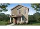 Charming two-story home with stone accents, a covered porch, and lush landscaping at 445 Silverbell Trl, St Cloud, FL 34771