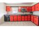 Retro kitchen featuring unique, colorful cabinets, tiled backsplash, and stainless steel appliances at 5026 N Socrum Loop Rd, Lakeland, FL 33809