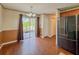 Dining Room showcasing a view of the backyard, stainless steel refrigerator, and table at 222 Carpenters Way # 65, Lakeland, FL 33805