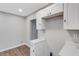 This kitchen area features sleek white cabinets with stylish black handles, plus a clean white countertop at 3601 Avenue R Nw, Winter Haven, FL 33881