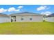 Lush backyard featuring an outdoor covered patio, combining nature and architectural design at 122 St Thomas Dr, Mulberry, FL 33860