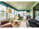 Bright sunroom with many windows, multiple seating options, a TV, and a mini-fridge for convenience at 1610 Reynolds Rd # 204, Lakeland, FL 33801