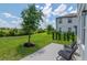 Backyard patio view with lush green grass and tree at 1754 Sanibel Dr, Davenport, FL 33896
