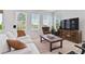 Bright living room with a white couch, a dark wood coffee table, and large windows with lovely outside views at 1754 Sanibel Dr, Davenport, FL 33896