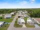 Aerial view of a residential area with well-spaced homes, green lawns, and glimpses of a waterway at 1823 Blue Lake Dr, Lakeland, FL 33801