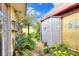 Backyard featuring an outdoor shed, climbing plants, and various foliage at 2203 Starboard, Winter Haven, FL 33881