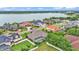 Panoramic aerial view of a lakeside community with stunning homes and lush greenery at 3121 Highlands By The Lake Way, Lakeland, FL 33812