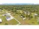 An aerial view of residences, showcasing spacious lots with green landscapes and a wooded backdrop at 13522 Rockridge Rd, Lakeland, FL 33809