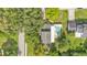 Aerial view of backyard featuring a swimming pool, trampoline, and mature trees at 1910 Clubhouse Rd, Lakeland, FL 33813