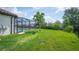 A vibrant backyard is enhanced by a screened pool and a lush lawn at 4124 Prima Lago Cir, Lakeland, FL 33810