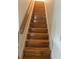 Staircase featuring wood steps and white risers, complemented by a light-stained wooden handrail at 5480 Summerland Hills Dr, Lakeland, FL 33812