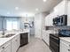 Modern kitchen featuring white cabinets, stainless steel appliances, and a stylish backsplash at 561 Silver Course Run, Ocala, FL 34472