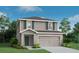 Charming two-story home with gray siding, green shutters, and an attached two-car garage at 827 Cypress Creek Run, St Cloud, FL 34771