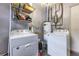 Bright laundry room with side-by-side washer and dryer, water heater, shelving and a practical layout at 1715 Lando Ln, Orlando, FL 32806