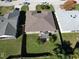An aerial shot showcases a backyard with a covered patio, and landscaping at 244 Kings Pond Ave, Winter Haven, FL 33880