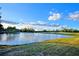 Scenic view of a serene pond surrounded by lush greenery and mature trees at 4188 Muirfield Loop, Lake Wales, FL 33859