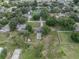 High aerial view of the property, showing its spacious lot, private pool, and neighborhood setting with mature trees at 929 Hammock Shade Dr, Lakeland, FL 33809