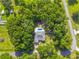 Aerial view of a beautiful home nestled within lush trees, featuring a sparkling pool and a spacious yard at 13 Count Fleet Dr, Ocala, FL 34482