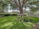 Expansive backyard with a mature tree, a garden swing, lush greenery, and a well-maintained lawn, offering a peaceful retreat at 1308 Timberidge N Loop, Lakeland, FL 33809