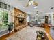 Cozy living room with a stone fireplace, plush seating, and stylish decor at 1308 Timberidge N Loop, Lakeland, FL 33809
