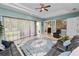 Relaxing sun room featuring tile flooring, a ceiling fan, and sliding glass doors at 6217 Ashley Dr, Lakeland, FL 33813