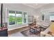 Cozy living area with plantation shutters, an inviting seating arrangement, and seamless access to the outdoor patio at 7770 Lake James Blvd, Lakeland, FL 33810